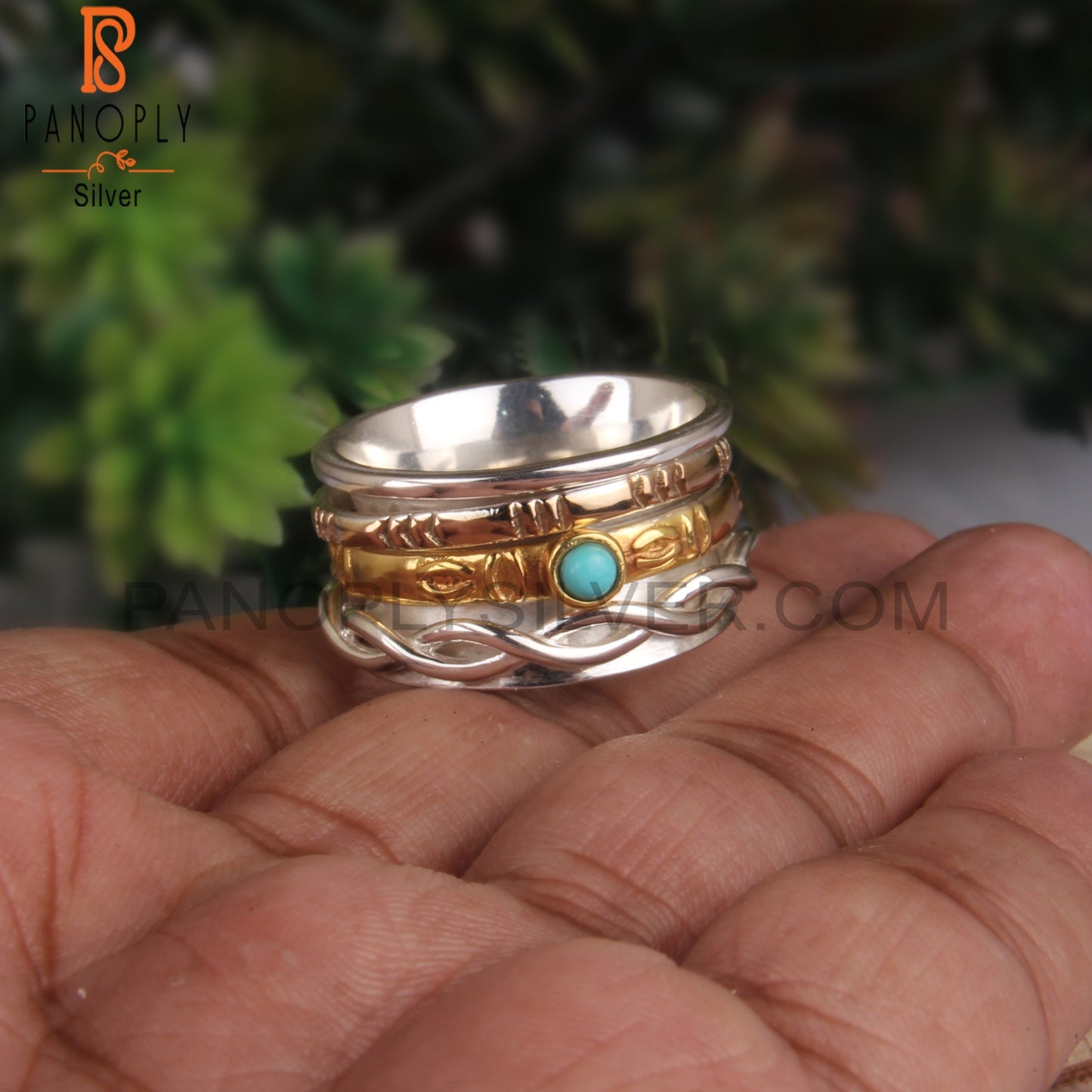 Arizona Turquoise Round 925 Sterling Silver Band Ring