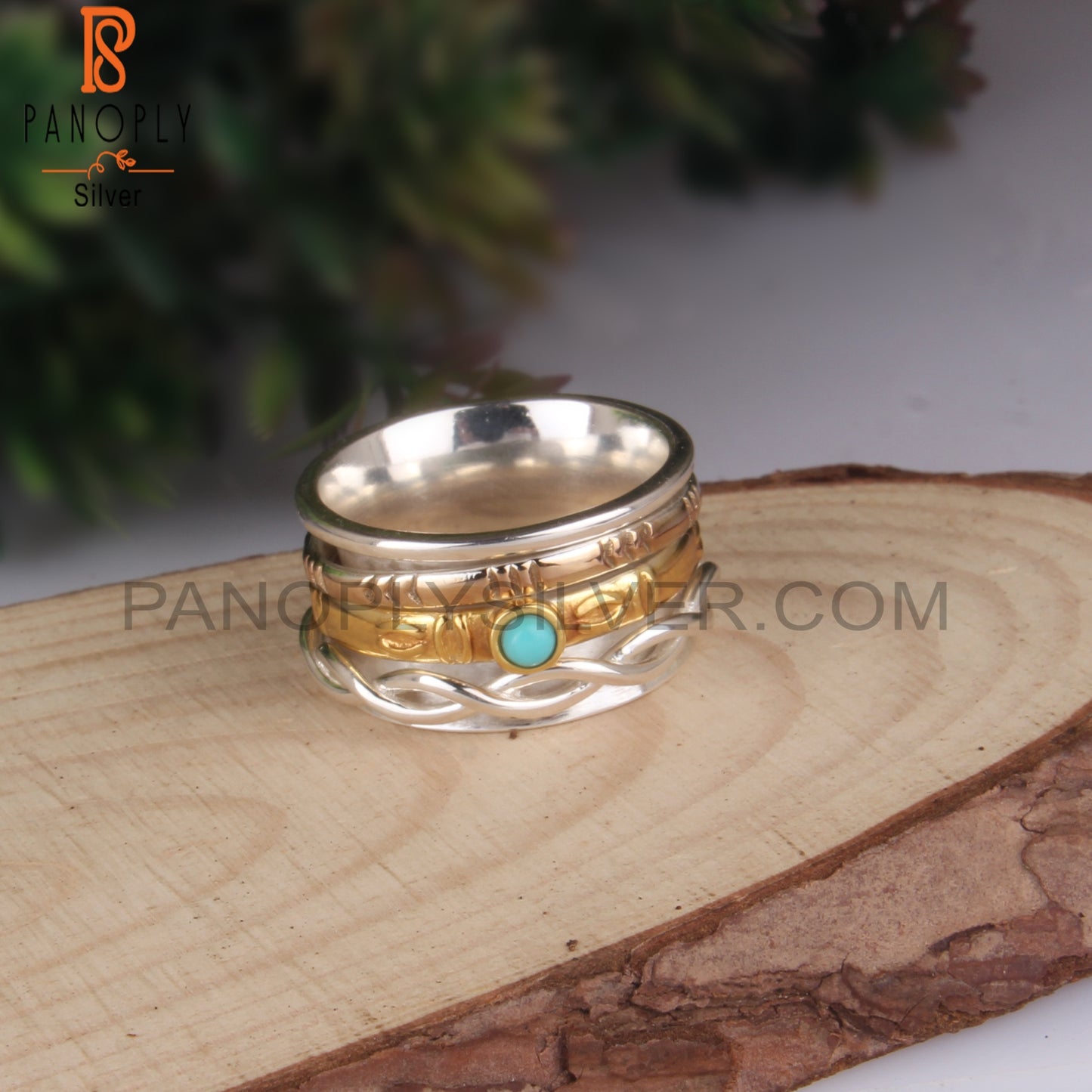 Arizona Turquoise Round 925 Sterling Silver Band Ring