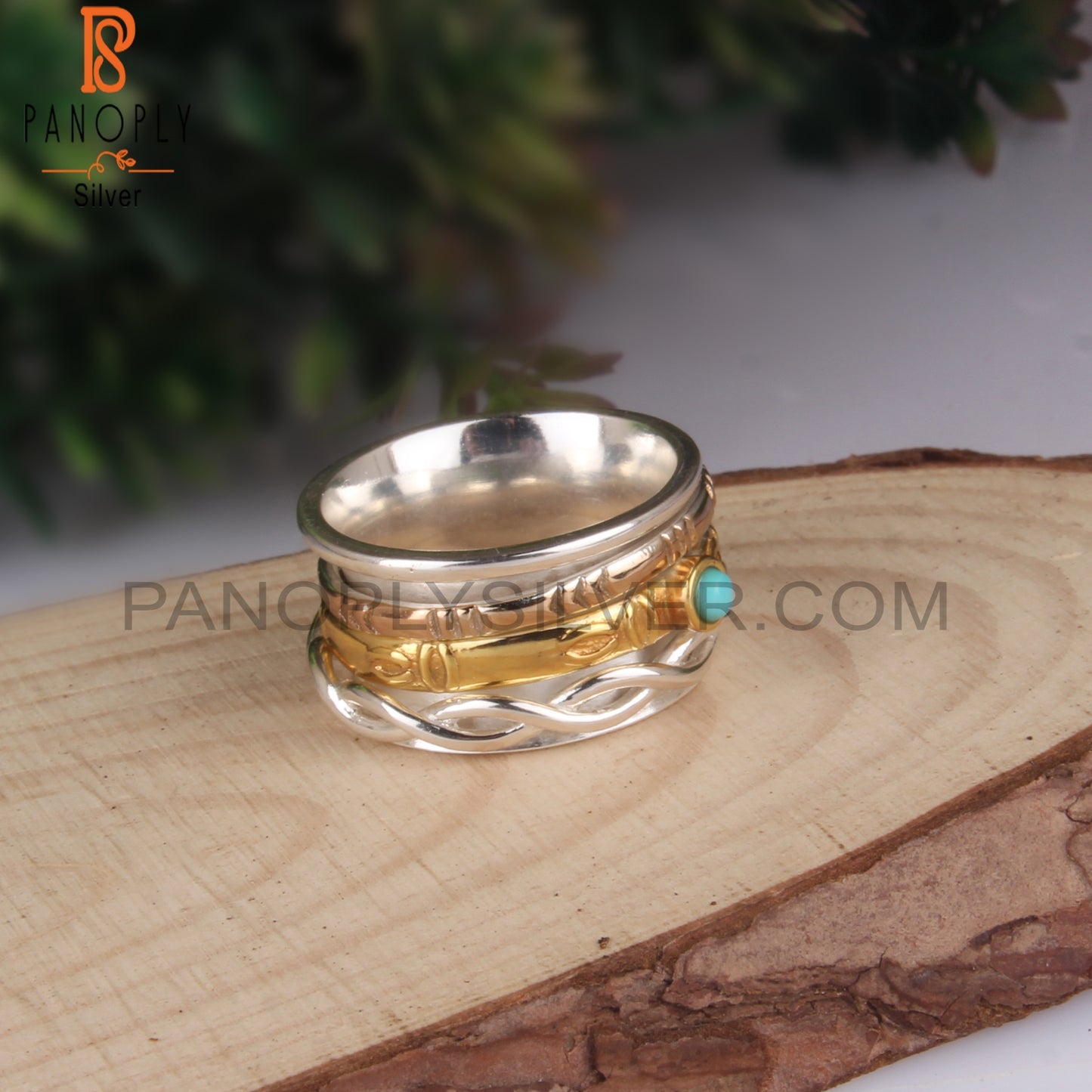 Arizona Turquoise Round 925 Sterling Silver Band Ring
