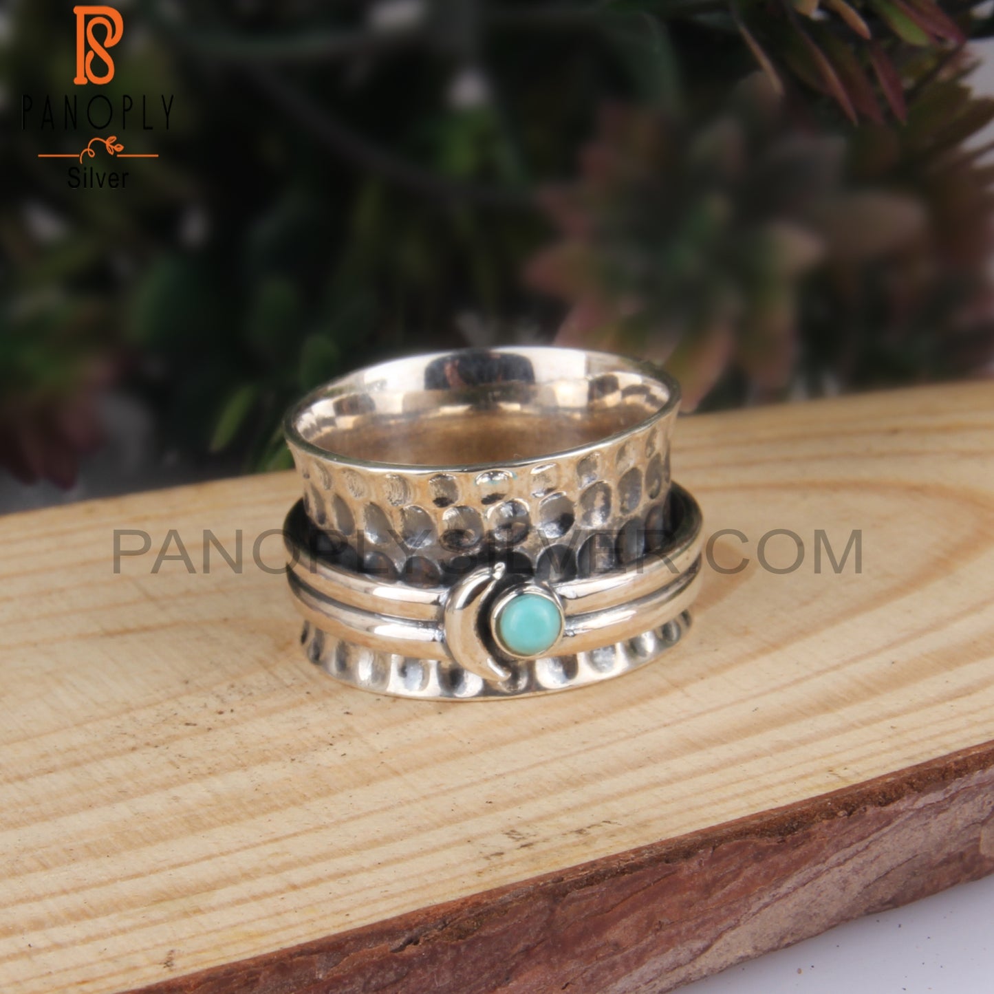 Round Arizona Turquoise 925 Stamp Sterling Silver Band Ring