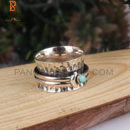 Round Arizona Turquoise 925 Stamp Sterling Silver Band Ring