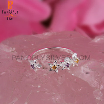 Amethyst & Citrine 925 Sterling Silver Ring