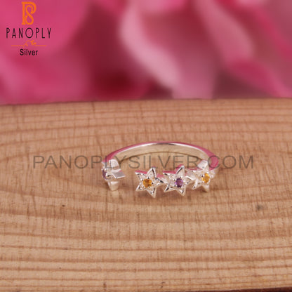 Amethyst & Citrine 925 Sterling Silver Ring