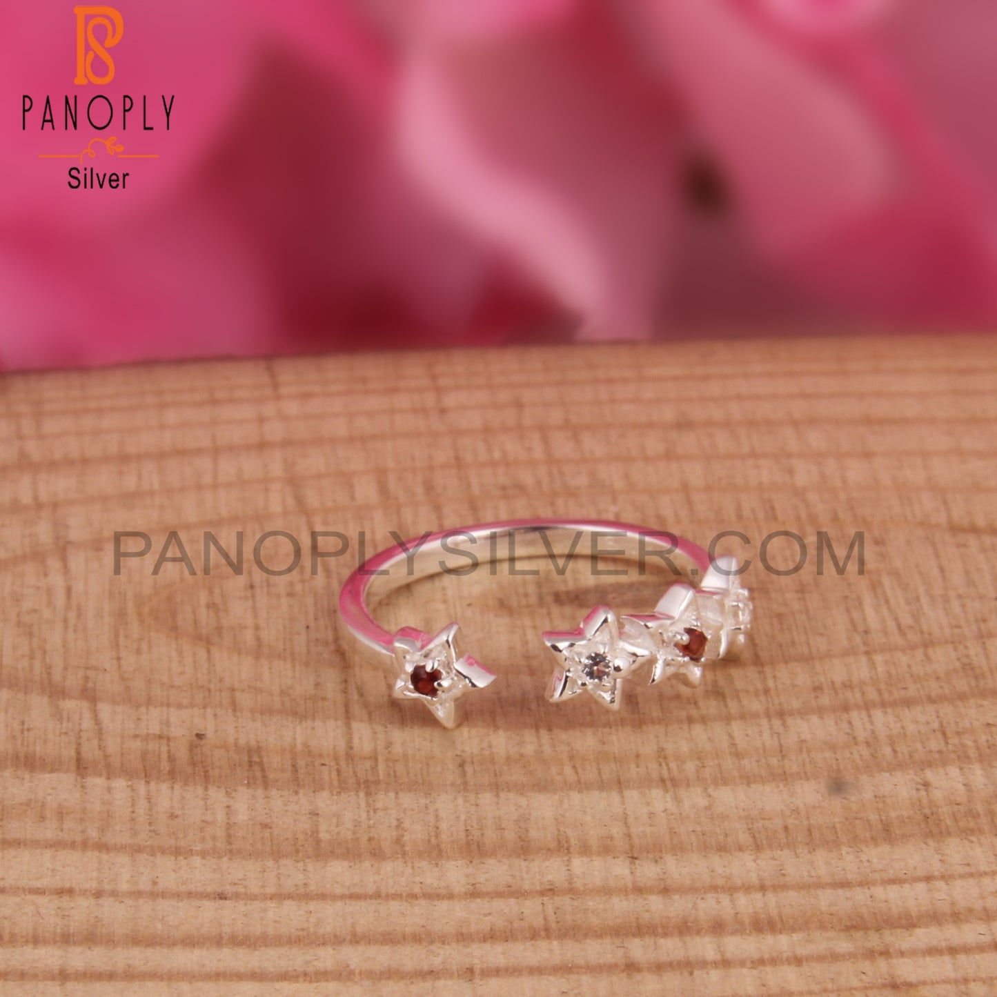 Garnet & White Topaz 925 Stamp Silver Ring
