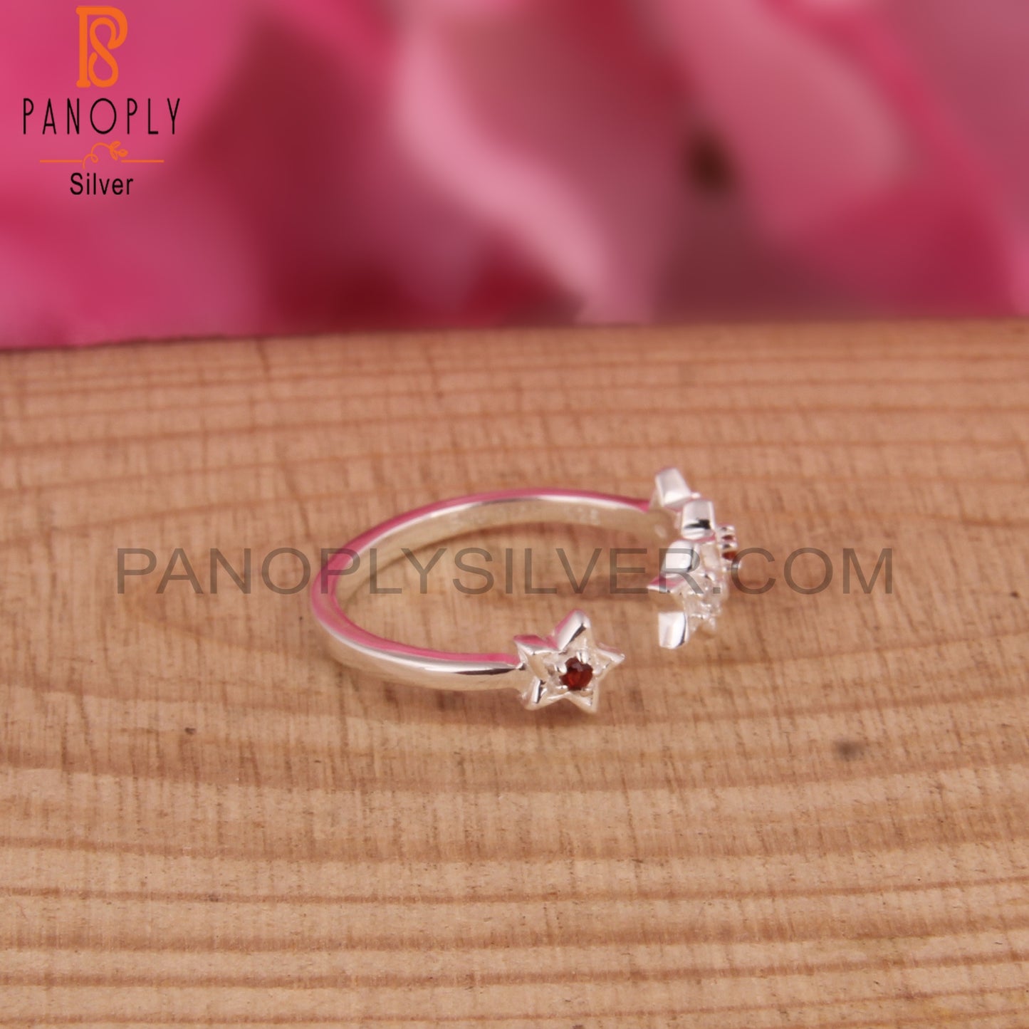 Garnet & White Topaz 925 Stamp Silver Ring