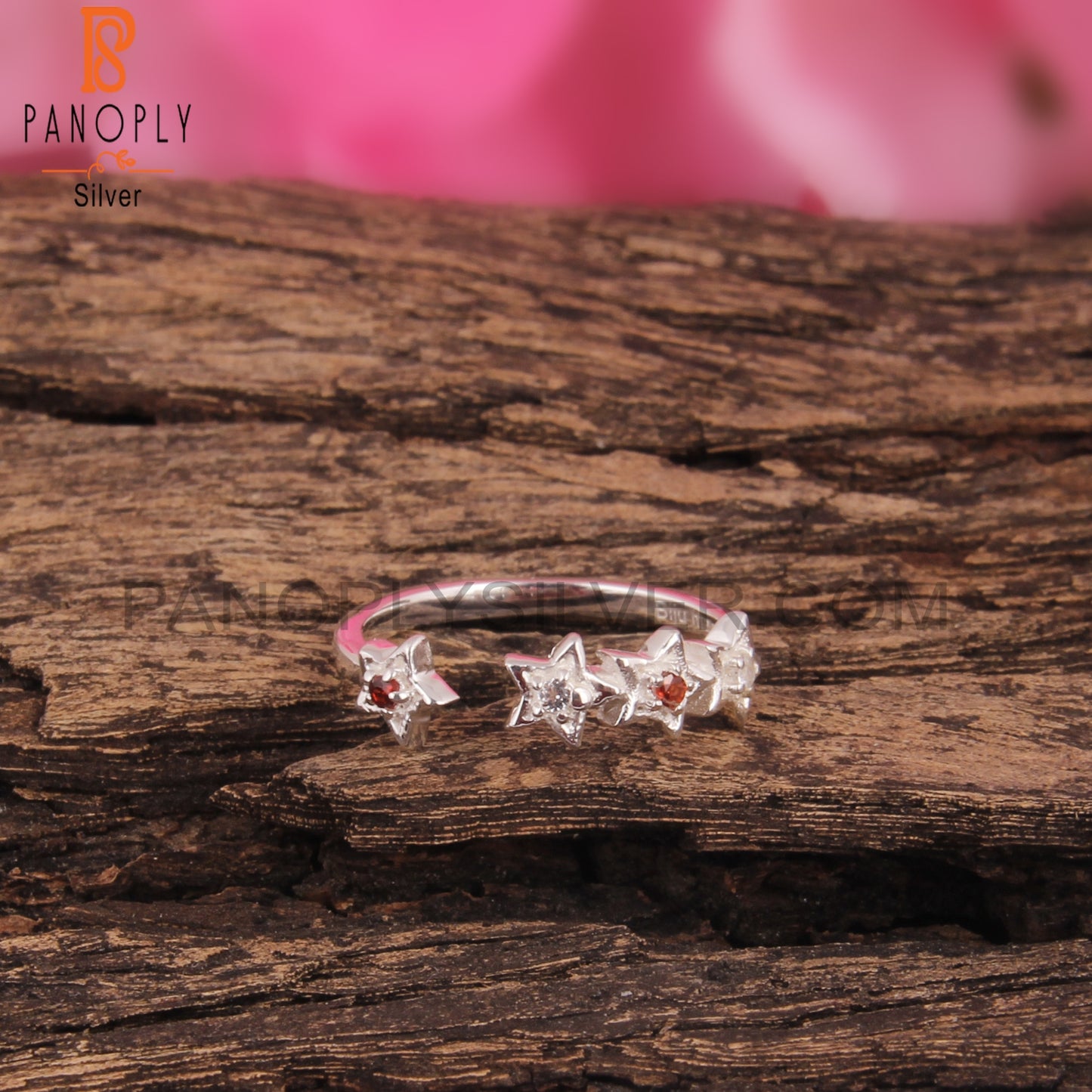 Garnet & White Topaz 925 Stamp Silver Ring