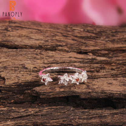 Garnet & White Topaz 925 Stamp Silver Ring