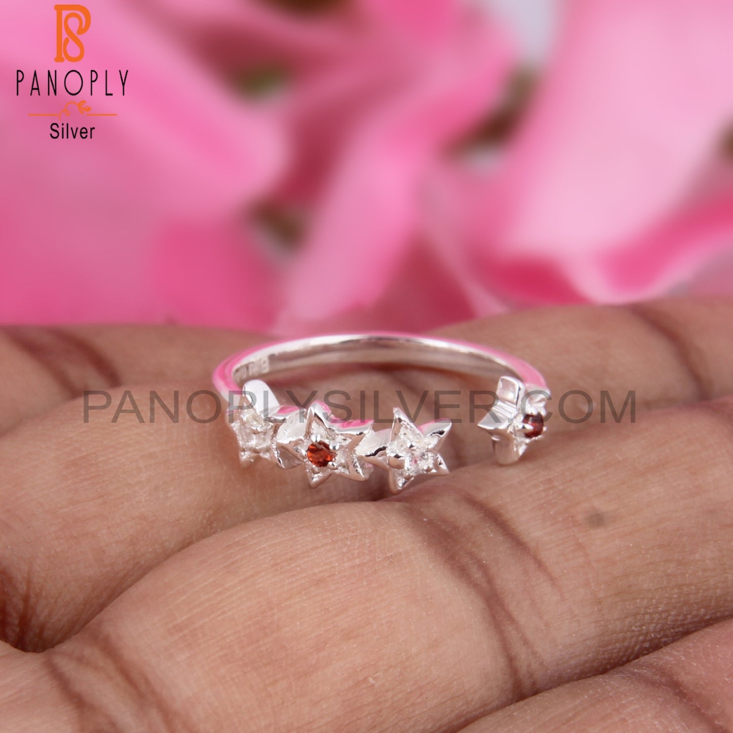 Garnet & White Topaz 925 Stamp Silver Ring