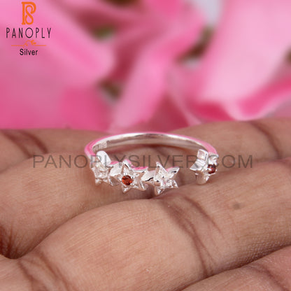 Garnet & White Topaz 925 Stamp Silver Ring
