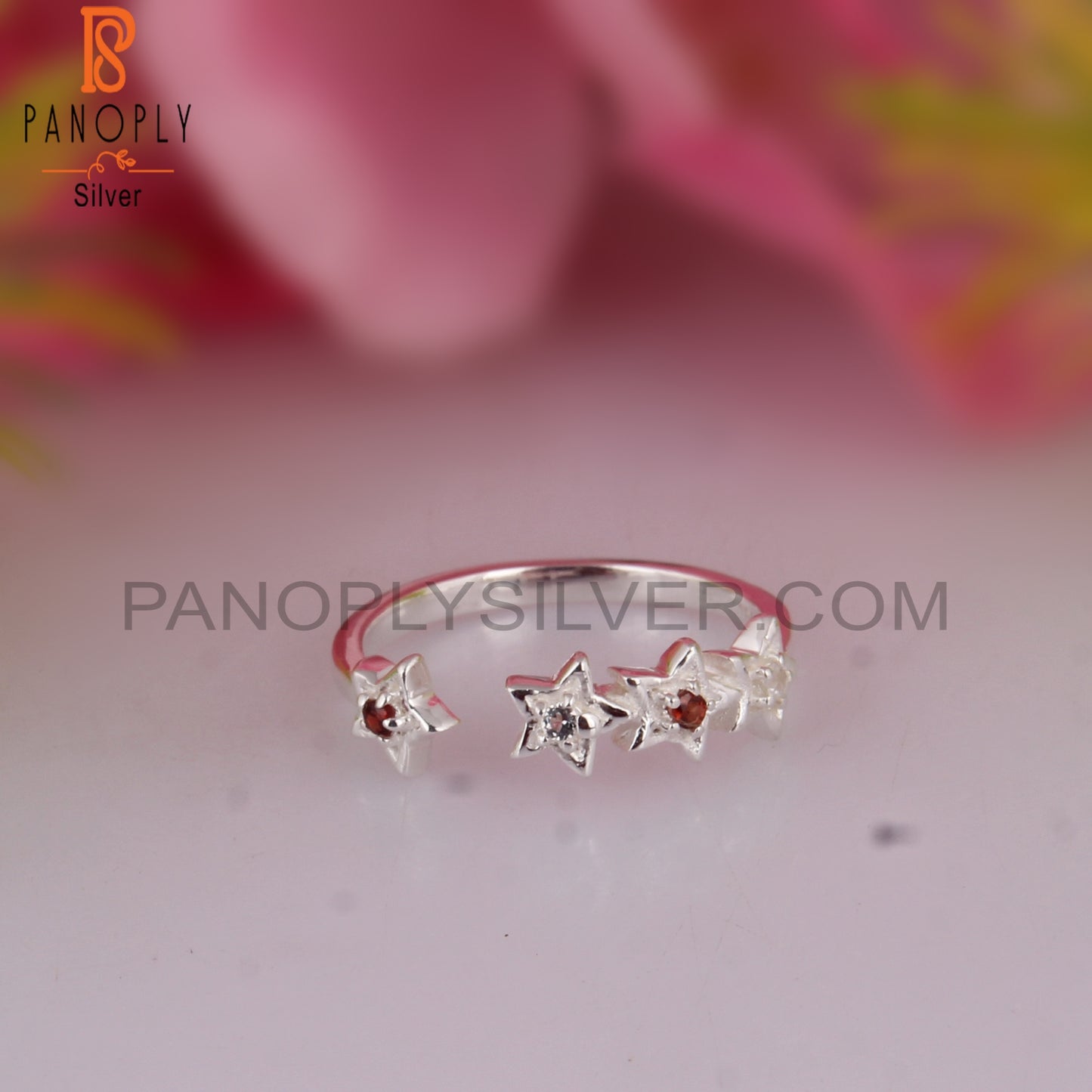 Garnet & White Topaz 925 Stamp Silver Ring