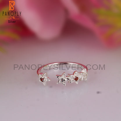 Garnet & White Topaz 925 Stamp Silver Ring