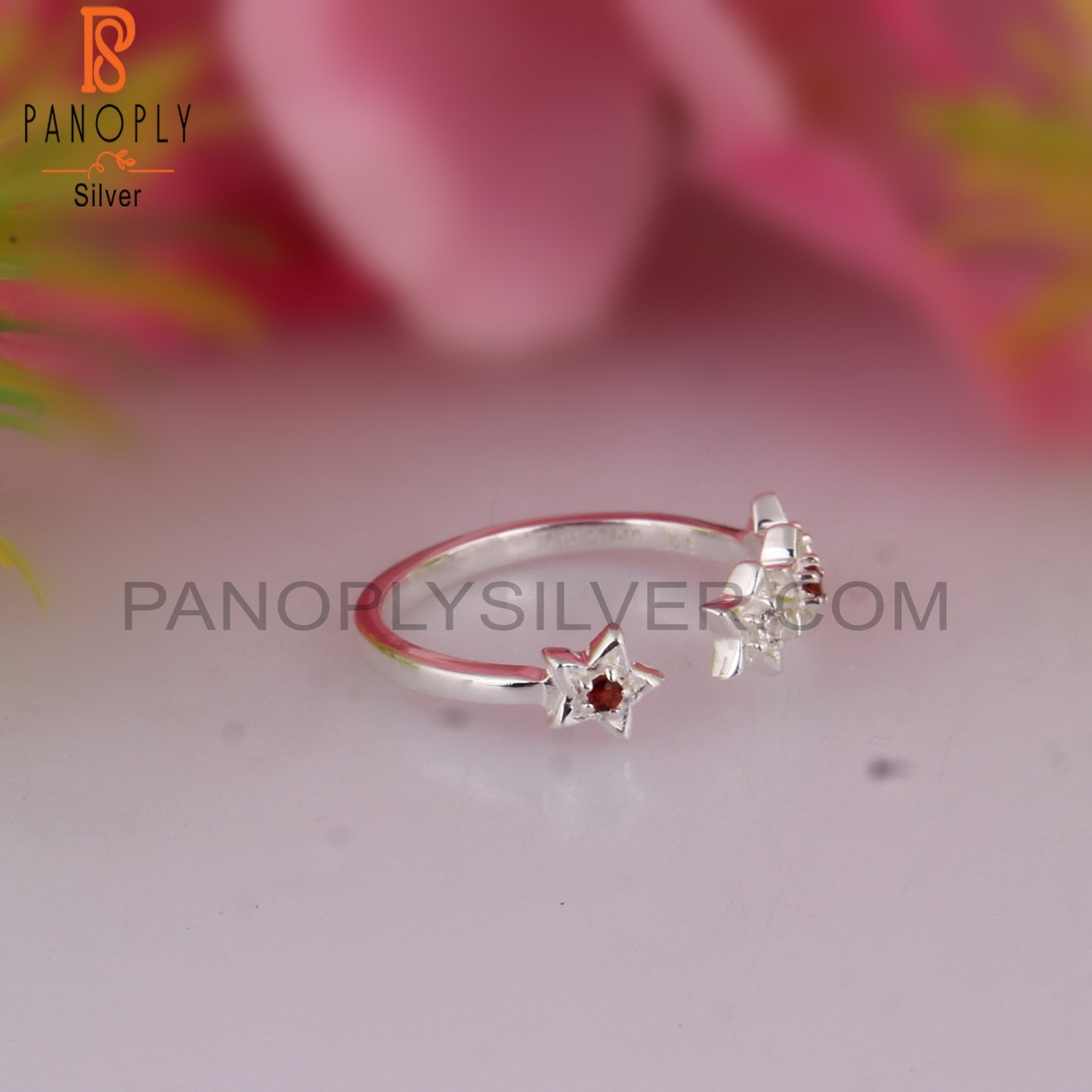 Garnet & White Topaz 925 Stamp Silver Ring