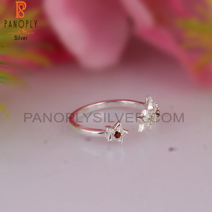 Garnet & White Topaz 925 Stamp Silver Ring