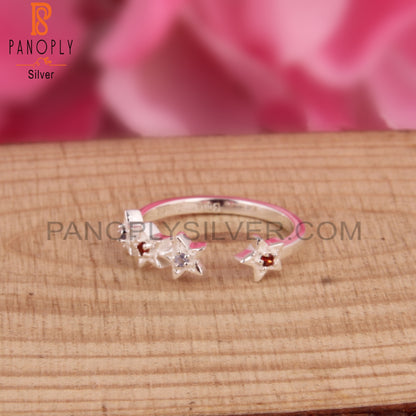 Garnet & Iolite Round Shape 925 Sterling Silver Star Ring