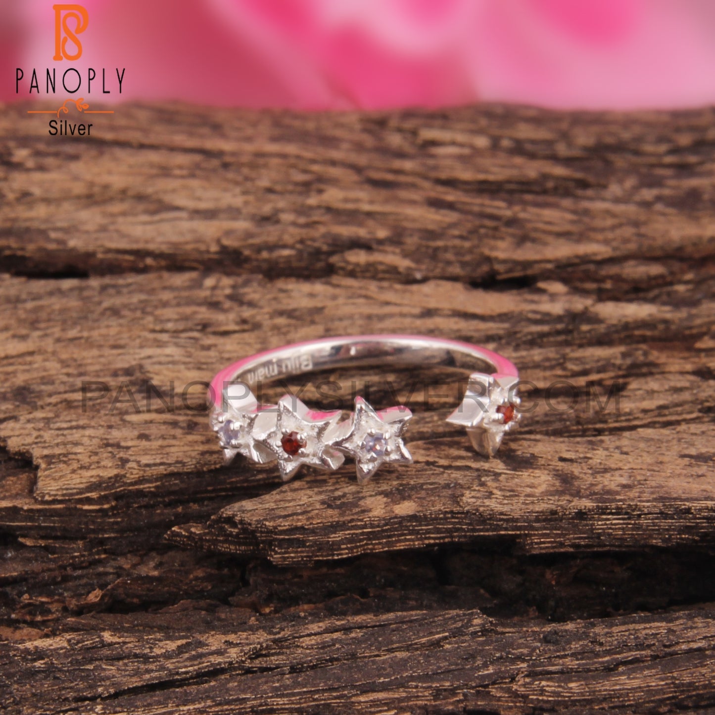 Garnet & Iolite Round Shape 925 Sterling Silver Star Ring