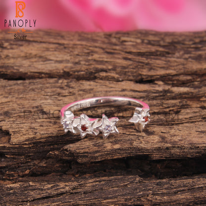 Garnet & Iolite Round Shape 925 Sterling Silver Star Ring