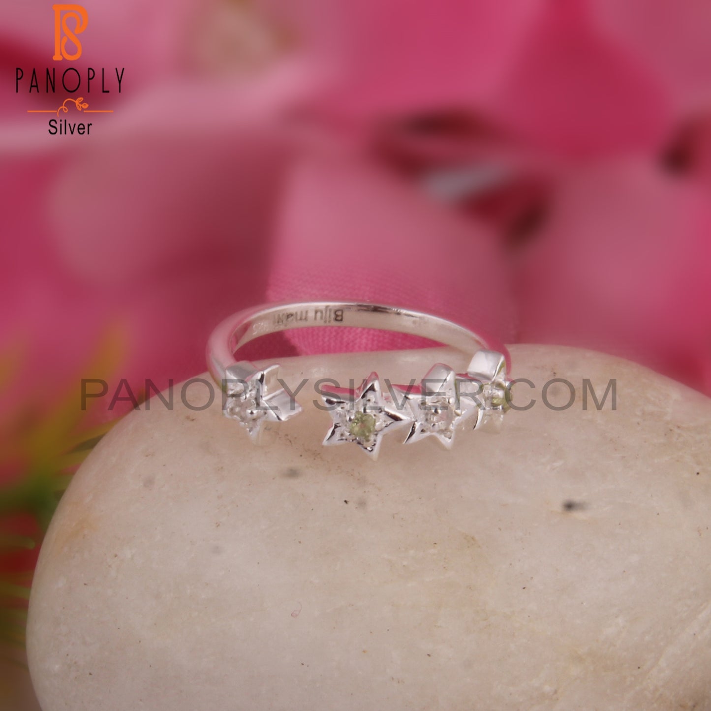 White Topaz & Peridot 925 Sterling Silver Ring