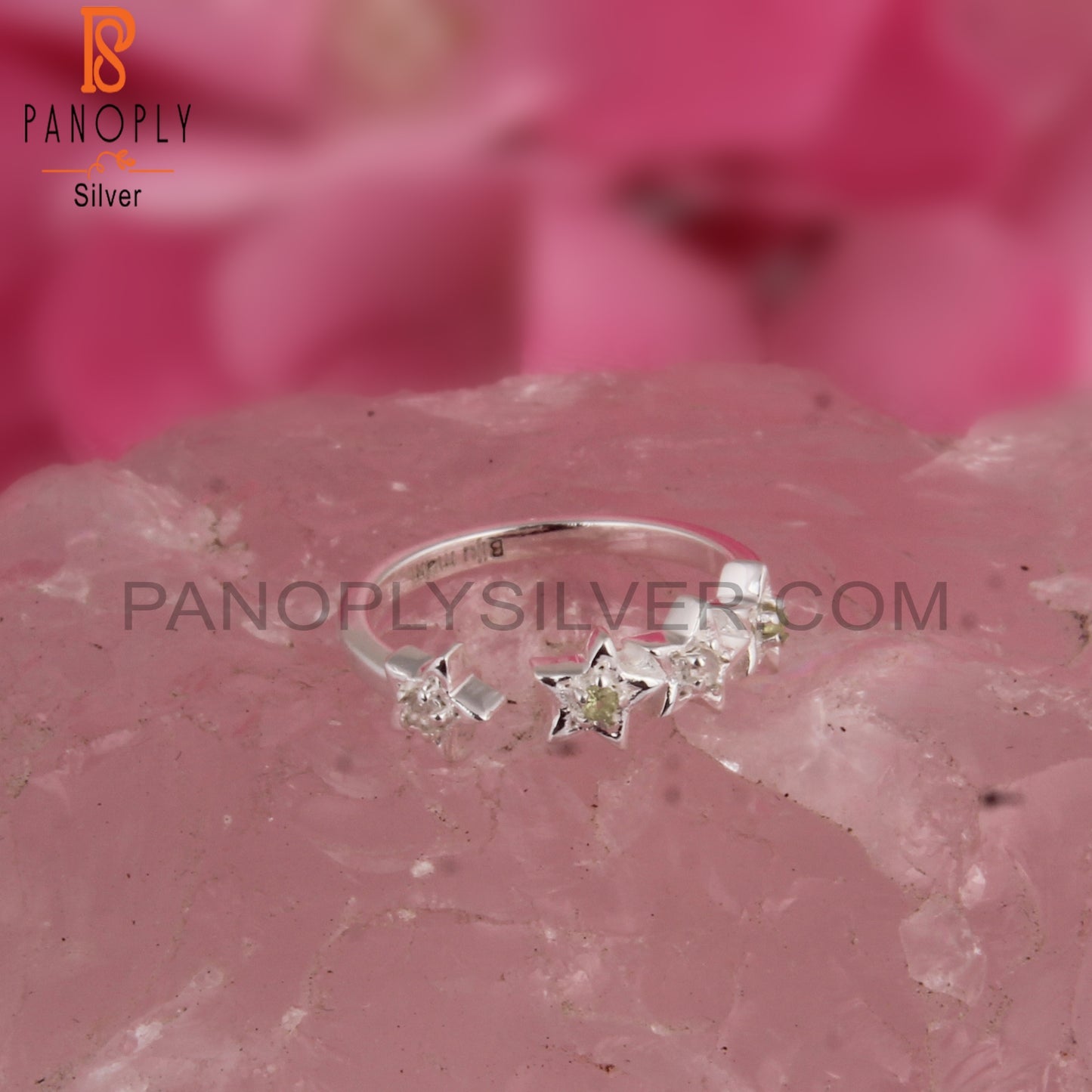 White Topaz & Peridot 925 Sterling Silver Ring