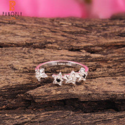 Black Spinel & White Topaz 925 Sterling Silver Ring
