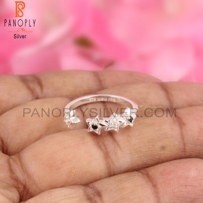 Black Spinel & White Topaz 925 Sterling Silver Ring