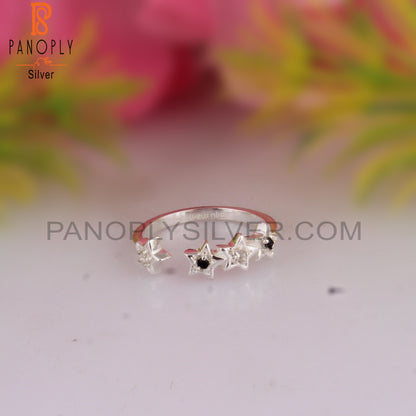 Black Spinel & White Topaz 925 Sterling Silver Ring