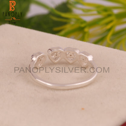 White Topaz & Amethyst Round 925 Sterling Silver Heart Ring