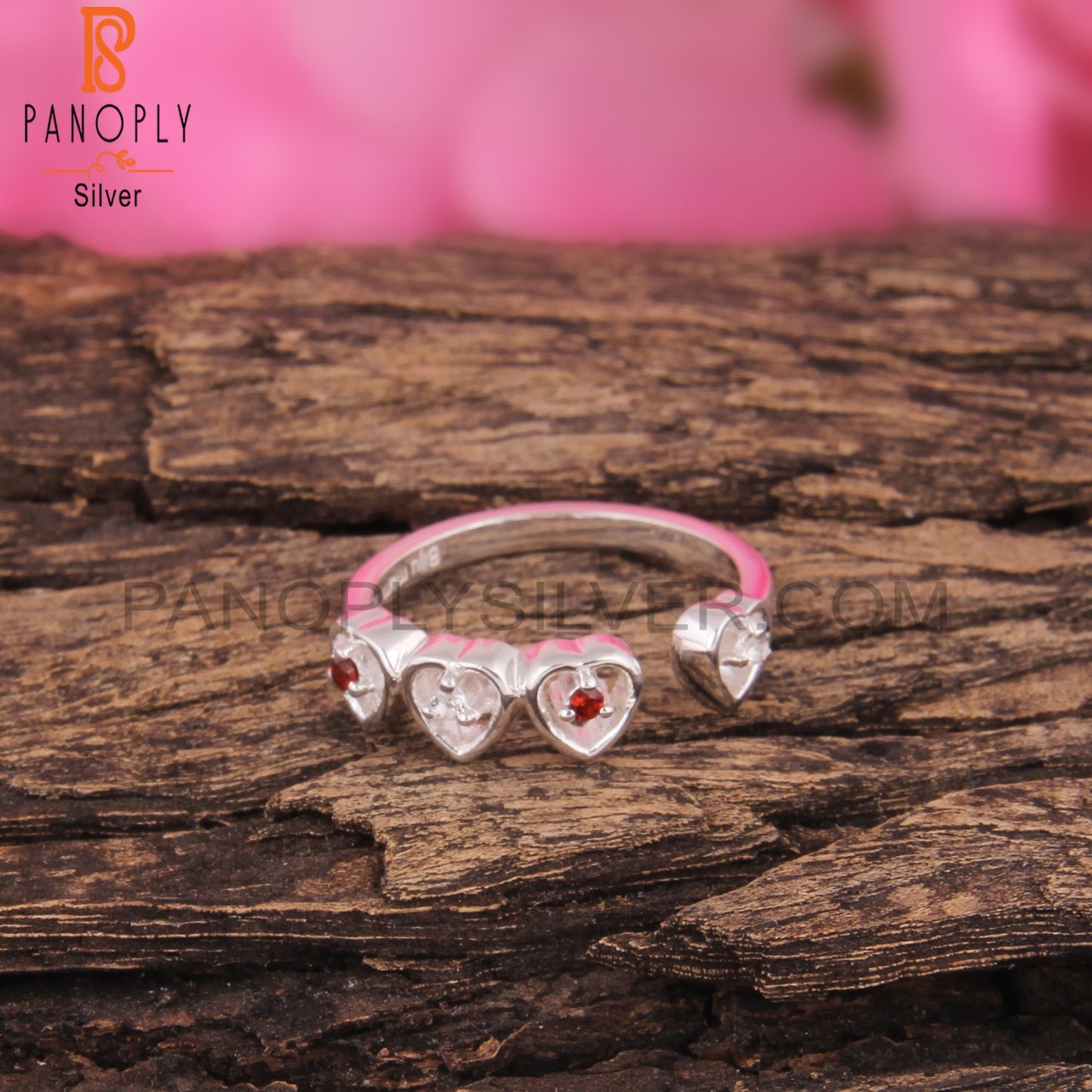 Garnet & White Topaz 925 Sterling Silver Stackable Ring
