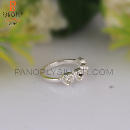 Black Spinel & White Topaz Attractive 925 Sterling Silver Ring