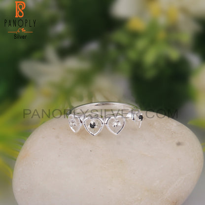 Black Spinel & White Topaz Attractive 925 Sterling Silver Ring