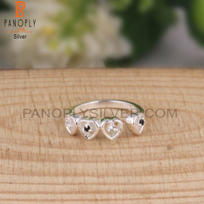 Black Spinel & White Topaz Attractive 925 Sterling Silver Ring