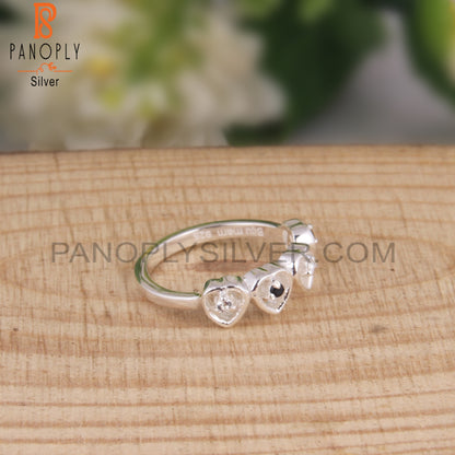 Black Spinel & White Topaz Attractive 925 Sterling Silver Ring