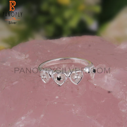 Black Spinel & White Topaz Attractive 925 Sterling Silver Ring