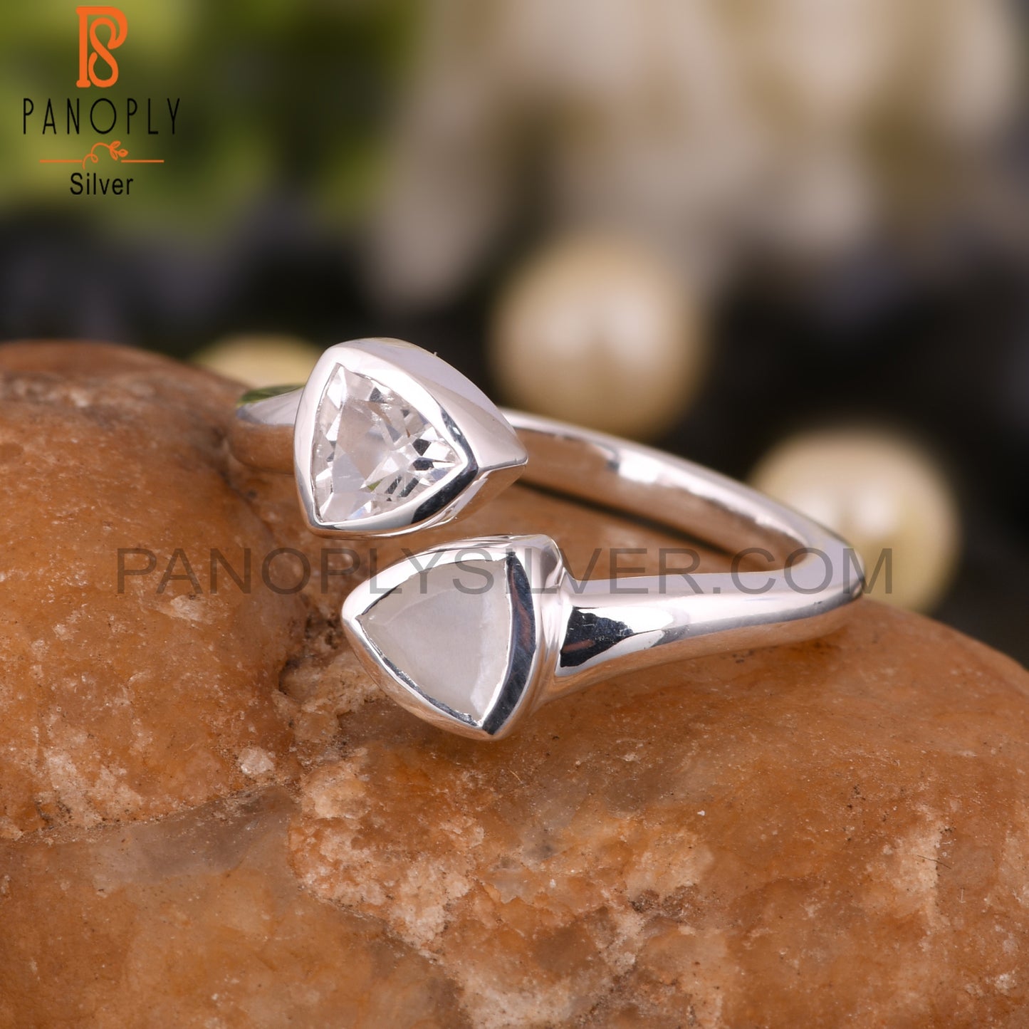 Crystal Quartz & Rainbow Moonstone 925 Sterling Silver Ring