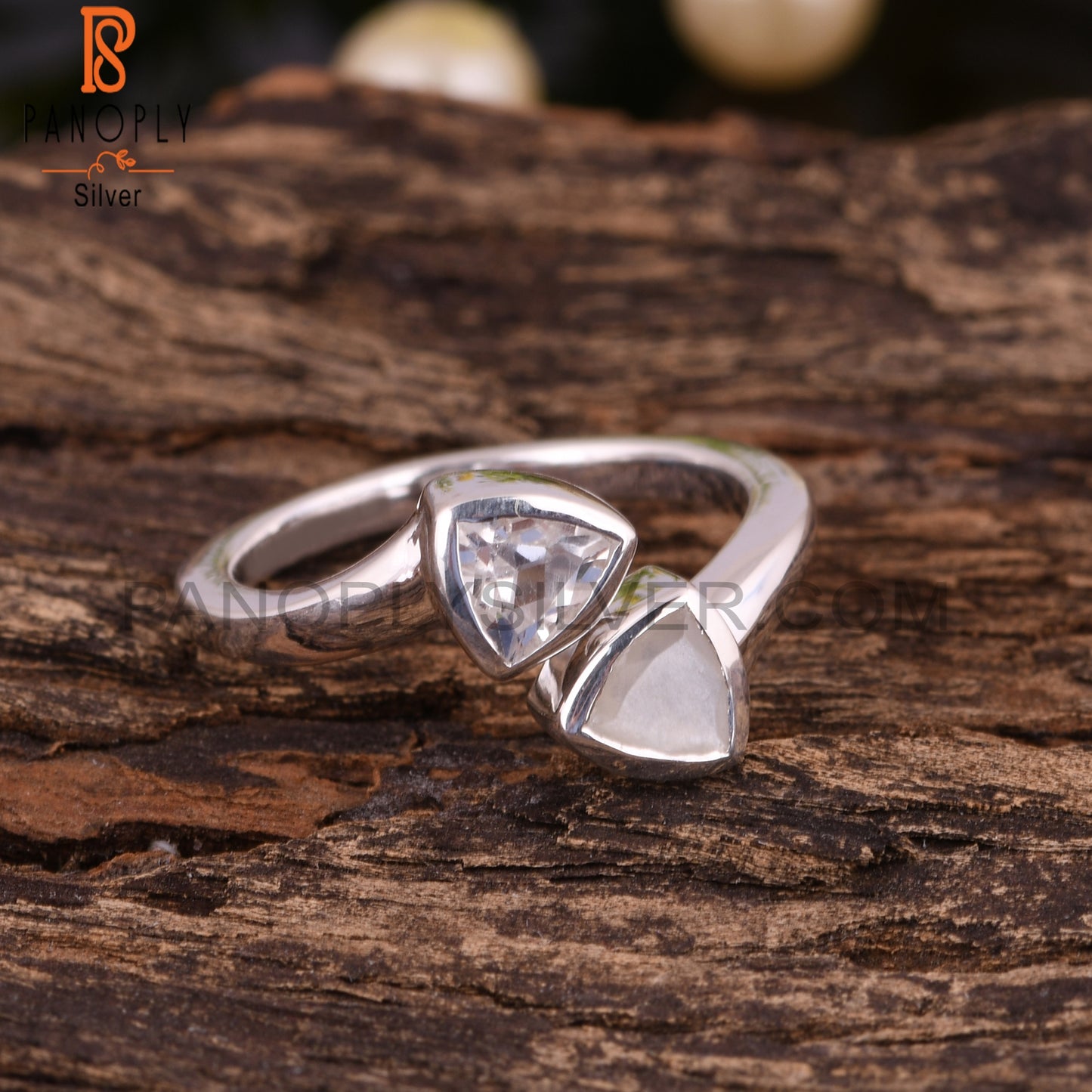 Crystal Quartz & Rainbow Moonstone 925 Sterling Silver Ring