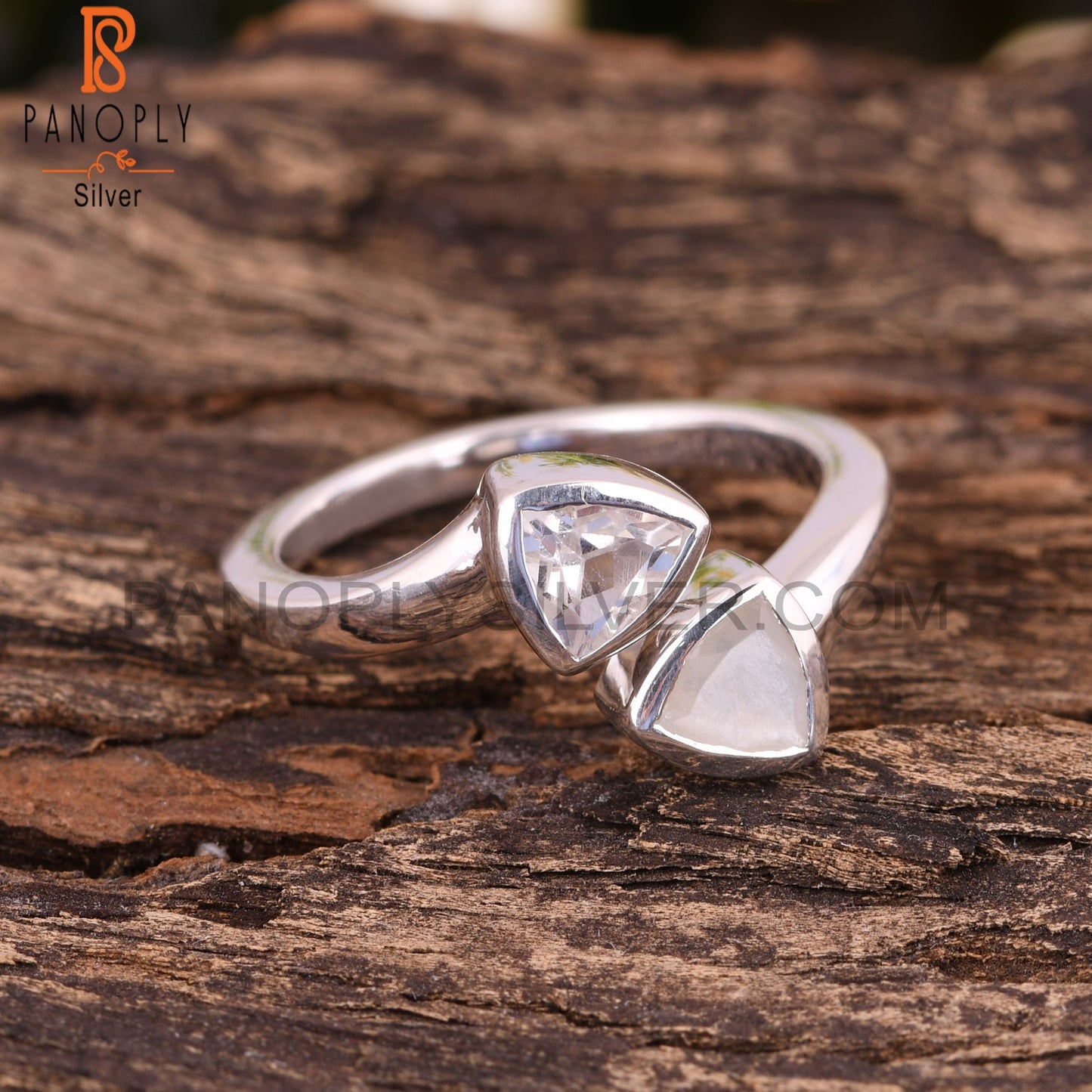 Crystal Quartz & Rainbow Moonstone 925 Sterling Silver Ring