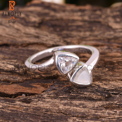 Crystal Quartz & Rainbow Moonstone 925 Sterling Silver Ring