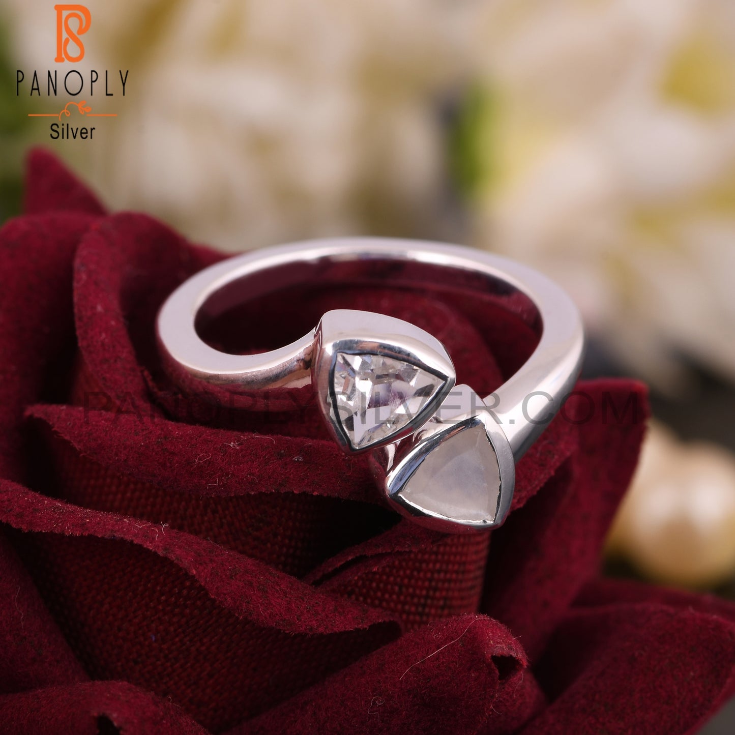 Crystal Quartz & Rainbow Moonstone 925 Sterling Silver Ring