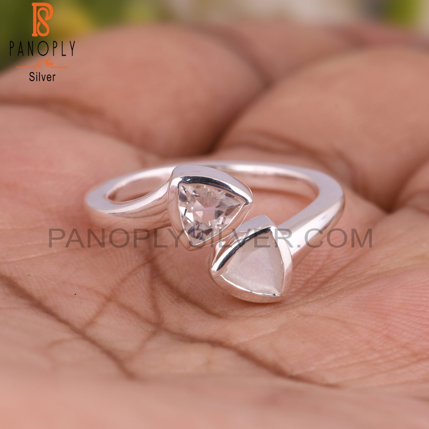Crystal Quartz & Rainbow Moonstone 925 Sterling Silver Ring