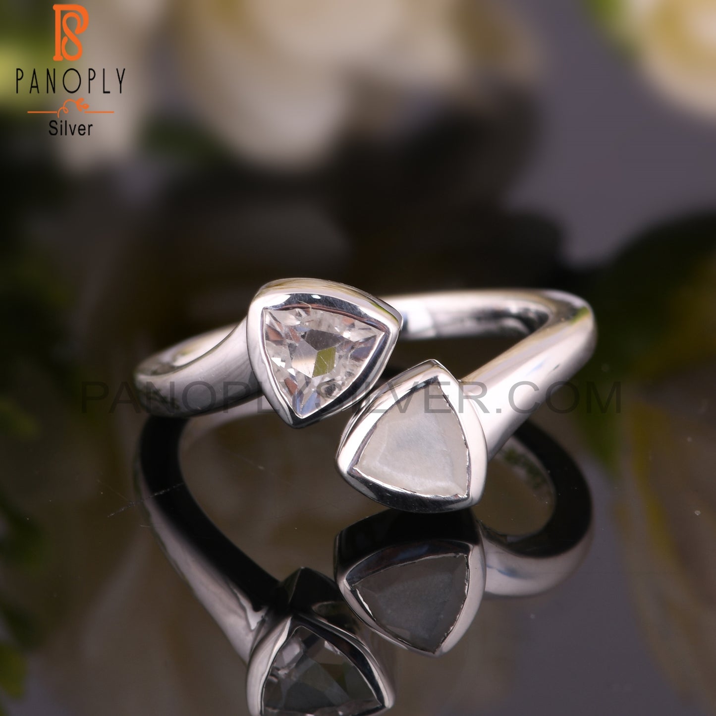 Crystal Quartz & Rainbow Moonstone 925 Sterling Silver Ring