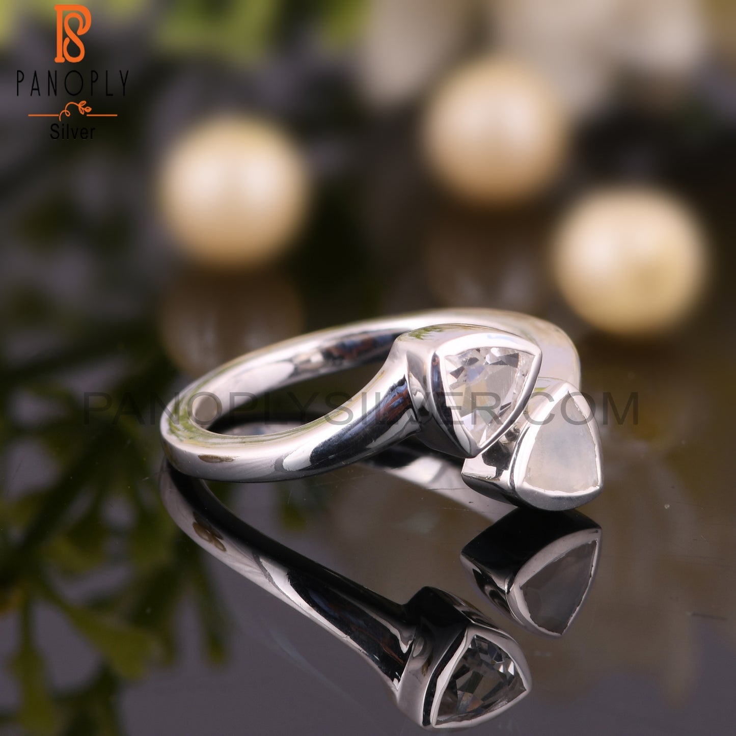 Crystal Quartz & Rainbow Moonstone 925 Sterling Silver Ring
