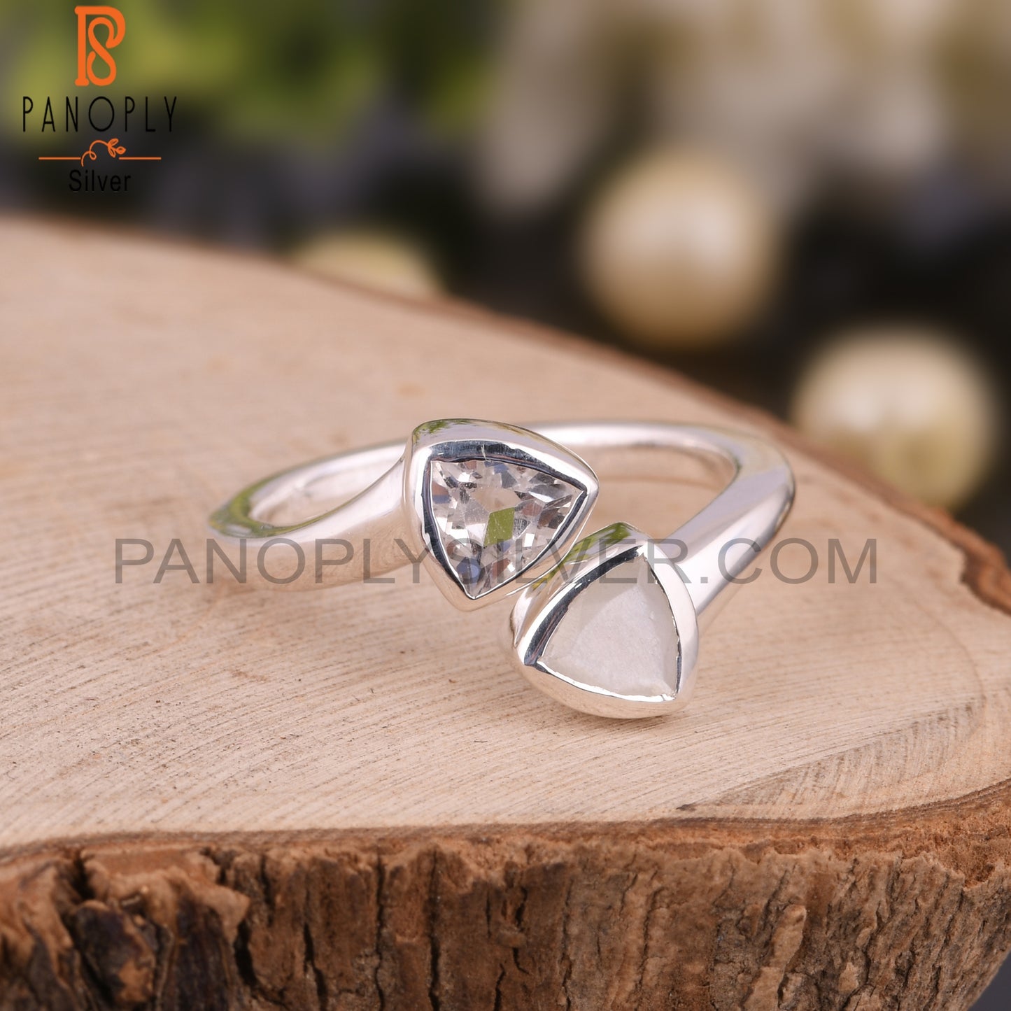 Crystal Quartz & Rainbow Moonstone 925 Sterling Silver Ring