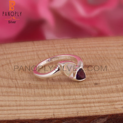 Ethiopian Opal & Amethyst Triangular Shape 925 Silver Ring