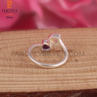 Ethiopian Opal & Amethyst Triangular Shape 925 Silver Ring