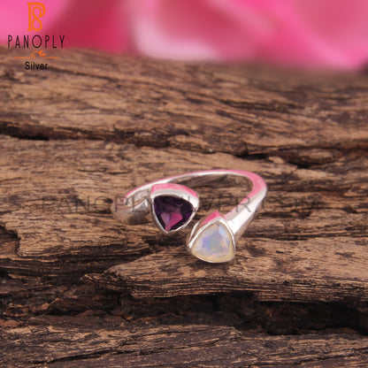 Ethiopian Opal & Amethyst Triangular Shape 925 Silver Ring