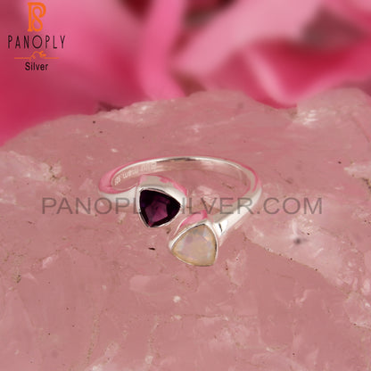 Ethiopian Opal & Amethyst Triangular Shape 925 Silver Ring