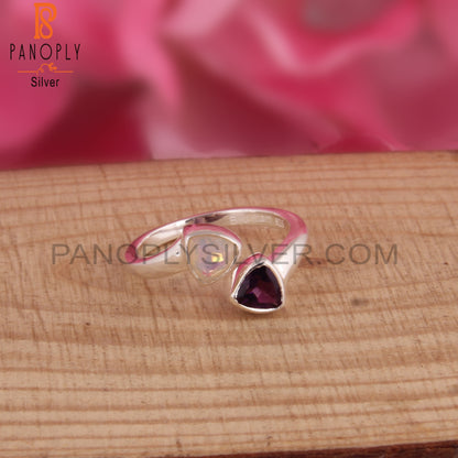 Ethiopian Opal & Amethyst Triangular Shape 925 Silver Ring