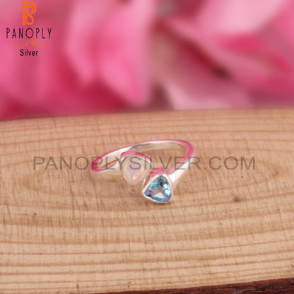 Ethiopian Opal & Blue Topaz Triangular Shape 925 Silver Ring