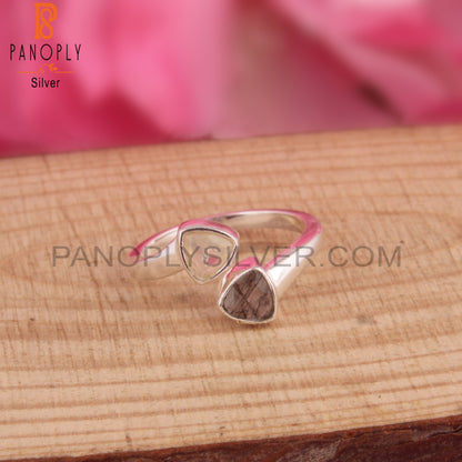 Black Rutile & Ethiopian Opal Bypass 925 Silver Ring