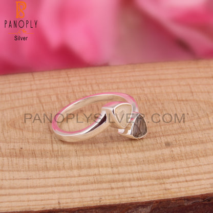 Black Rutile & Ethiopian Opal Bypass 925 Silver Ring