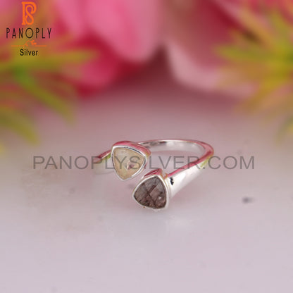 Black Rutile & Ethiopian Opal Bypass 925 Silver Ring